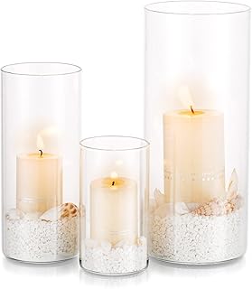 Glass Candle Holder Set Candle Holder Glass Cylinder: Modern Lantern for Pillar Candles Tea Light Pampas Grass Vases Wedding Table Decoration Glass Vase Cylinder Decoration Living Room Dining Table