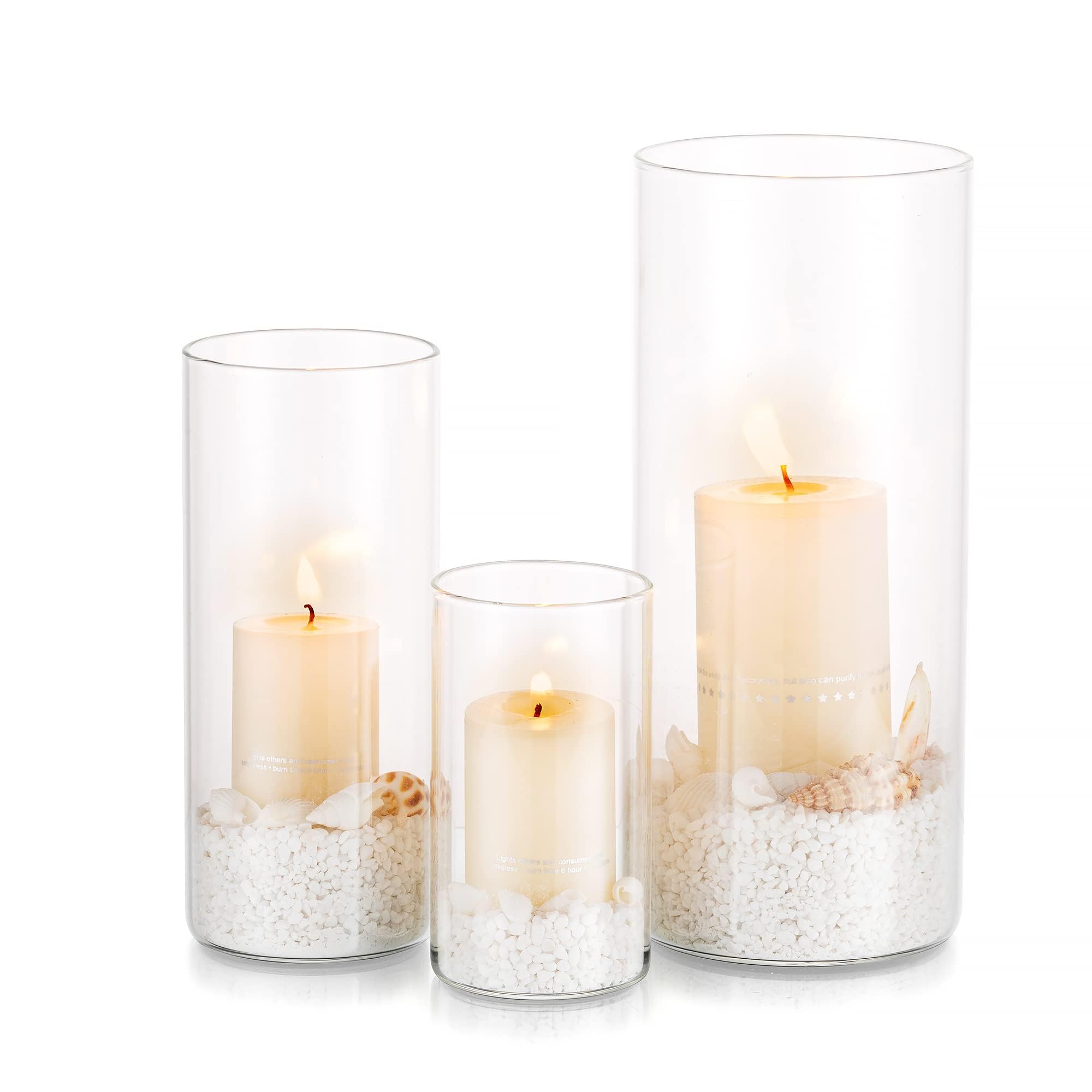 Hurricane Candle Holder Glass Cylinder:3Pcs/Set Clear Flower Vase for Tea Light Votive Pillar Floating Candles for Dining Table Decorations Wedding Centrepieces Living Room Christmas Ornaments(S+M+L)