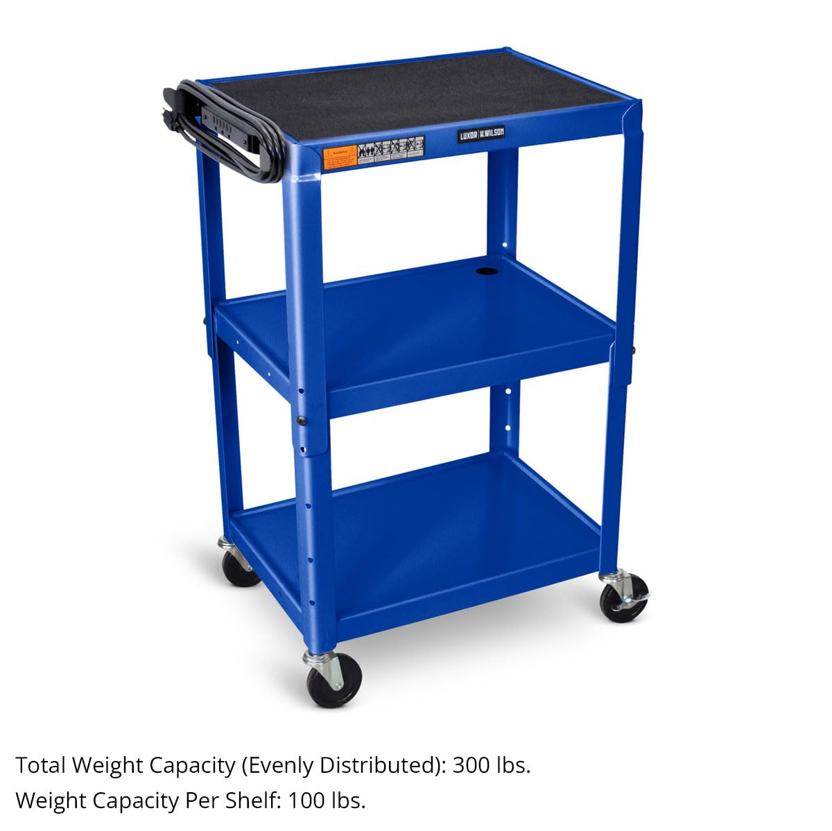 LUXOR UCMT1-RB Adjustable-Height Steel Utility Cart - Royal Blue