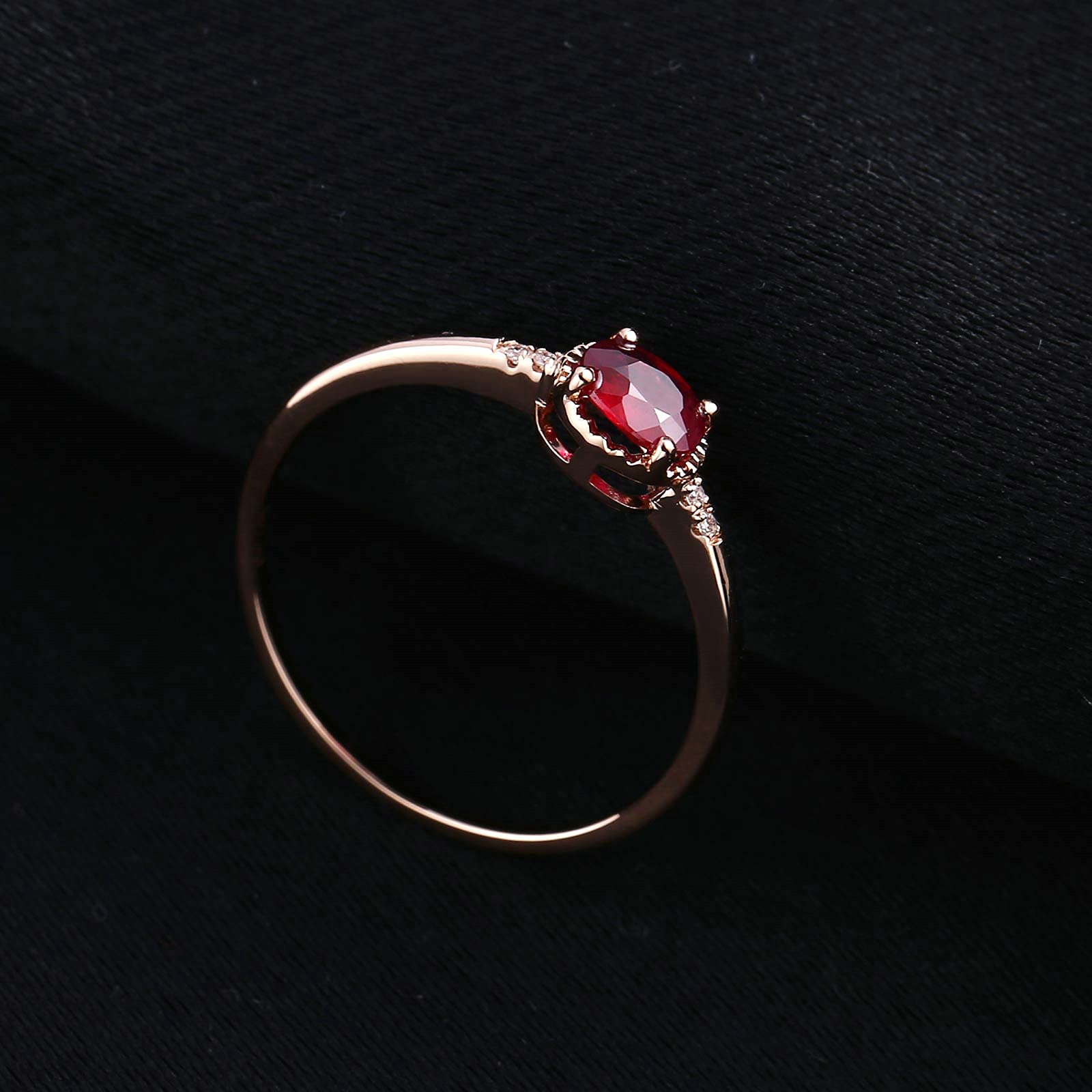 KnSam Anillo de Oro, Oval Anillo de 18K 750 Oro Rojo con Rubí Anillo de Bodas Oro Anillo de San Valentin Rose Oro Rojo