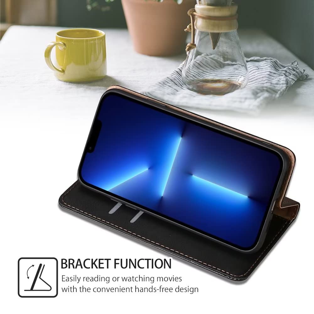HONLEN Etui kompatybilne z Samsung Galaxy M23 5G, etui na telefon komórkowy (6,6") magnetyczny portfel, skórzane etui ze stojakiem i 2 przegródkami na karty - czarne