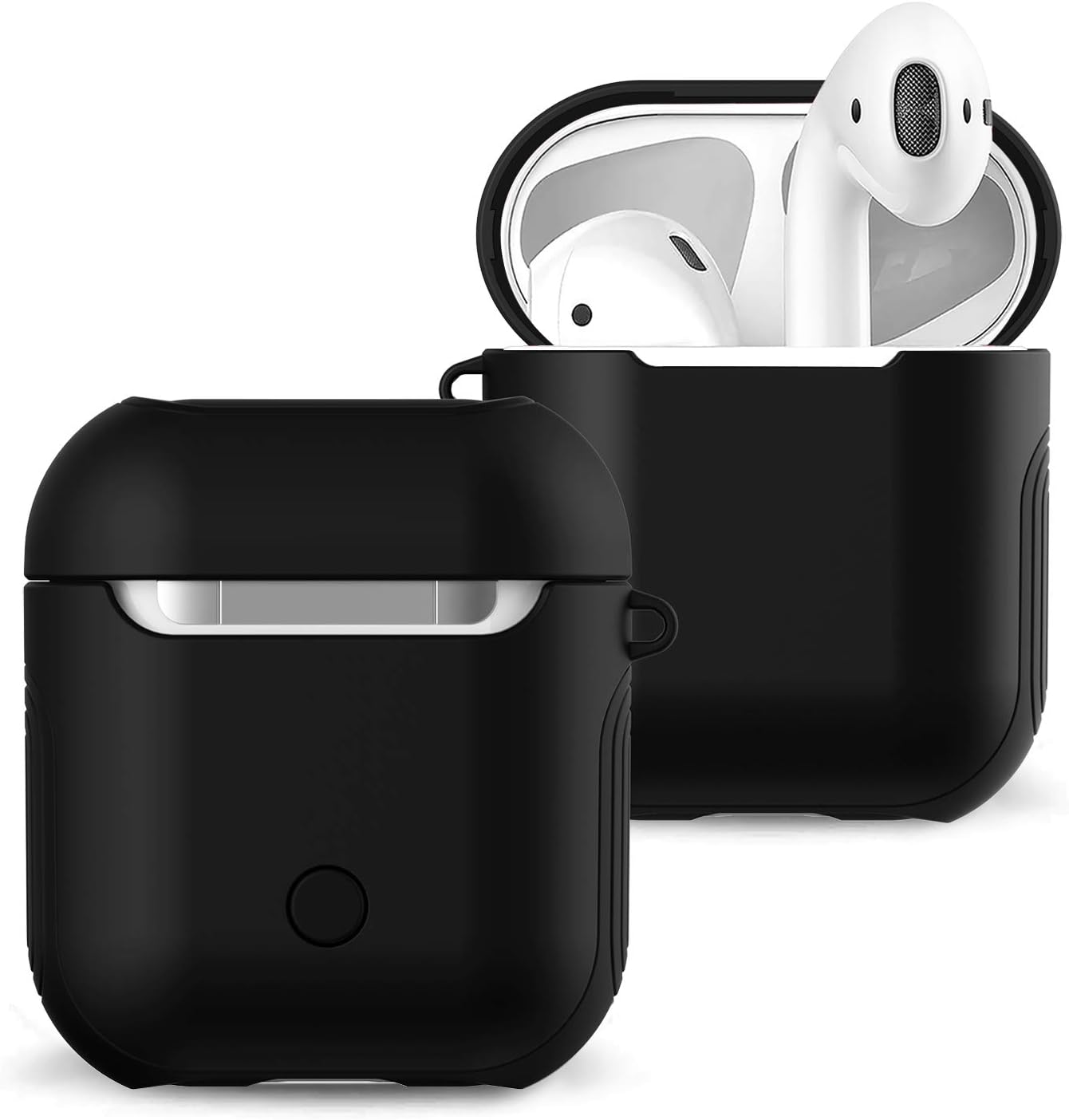 Airpods Case Cover - Romozi AirPods Skin Full Protective AirPod Case with Lanyard, Durable Silicone &Hard Case Shockproof AirPod Skins, AirPods 2 Case for Apple AirPods 2&1 Charging Case -Black