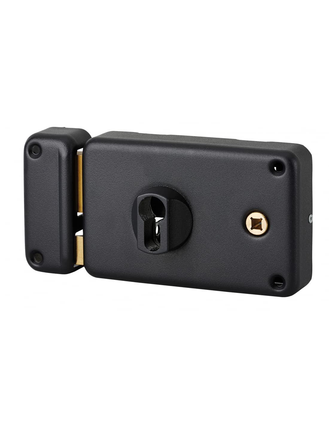 Serrure en applique noire double entrée pour porte bois axe 55mm
