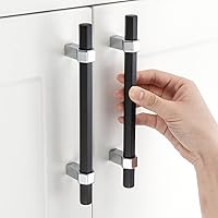 Vista 30 de Paquete de 5 tiradores de gabinete con agujero central de 5 pulgadas, manijas de gabinete en negro mate y níquel cepillado, accesorios de cocina