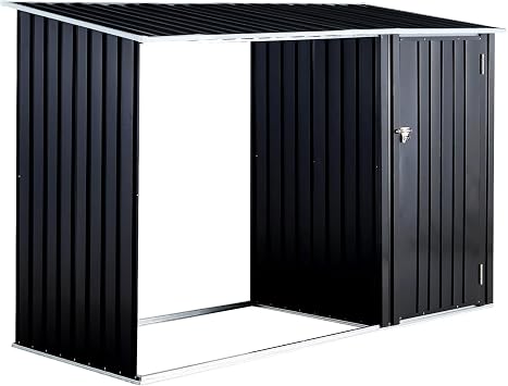 Outdoor Firewood Storage Shed - Galvanized Steel Garden Shed with Log Holder, Weather-Resistant Outdoor Storage Solution for Patio, Anthracite