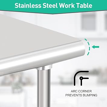 Kitchen Table Work Table Stainless Steel Commercial Kitchen Work Table with Shelf Back Panel on Wheels for Restaurant Home Hotel 152 x 60 x 89 cm