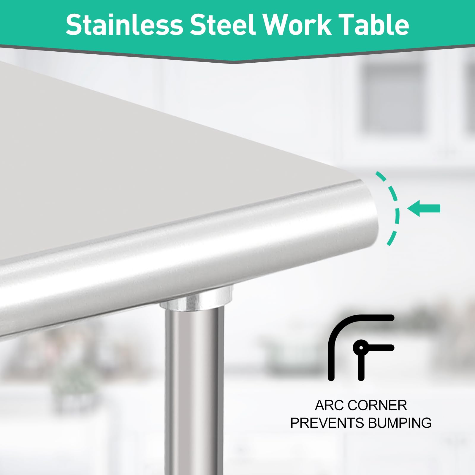 Edelstahl Arbeitstisch Küchenarbeitstisch Edelstahltisch mit Überhängregalen, Gewerblicher Arbeitstisch mit Vereinstellbaren Ablage, Metall Küchenvorbereitungstisch (152x60x89 cm)