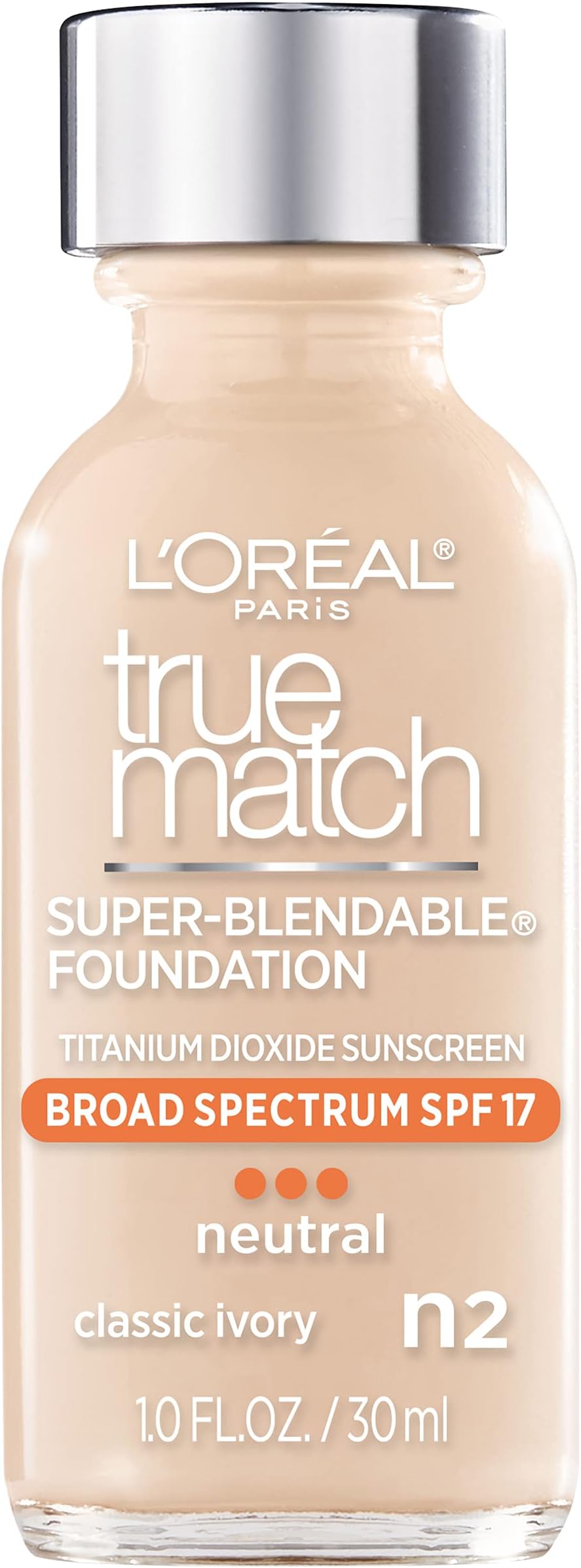L’Oréal Paris Makeup True Match Super-Blendable Liquid Foundation, Classic Ivory N2, 1 Fl Oz,1 Count
