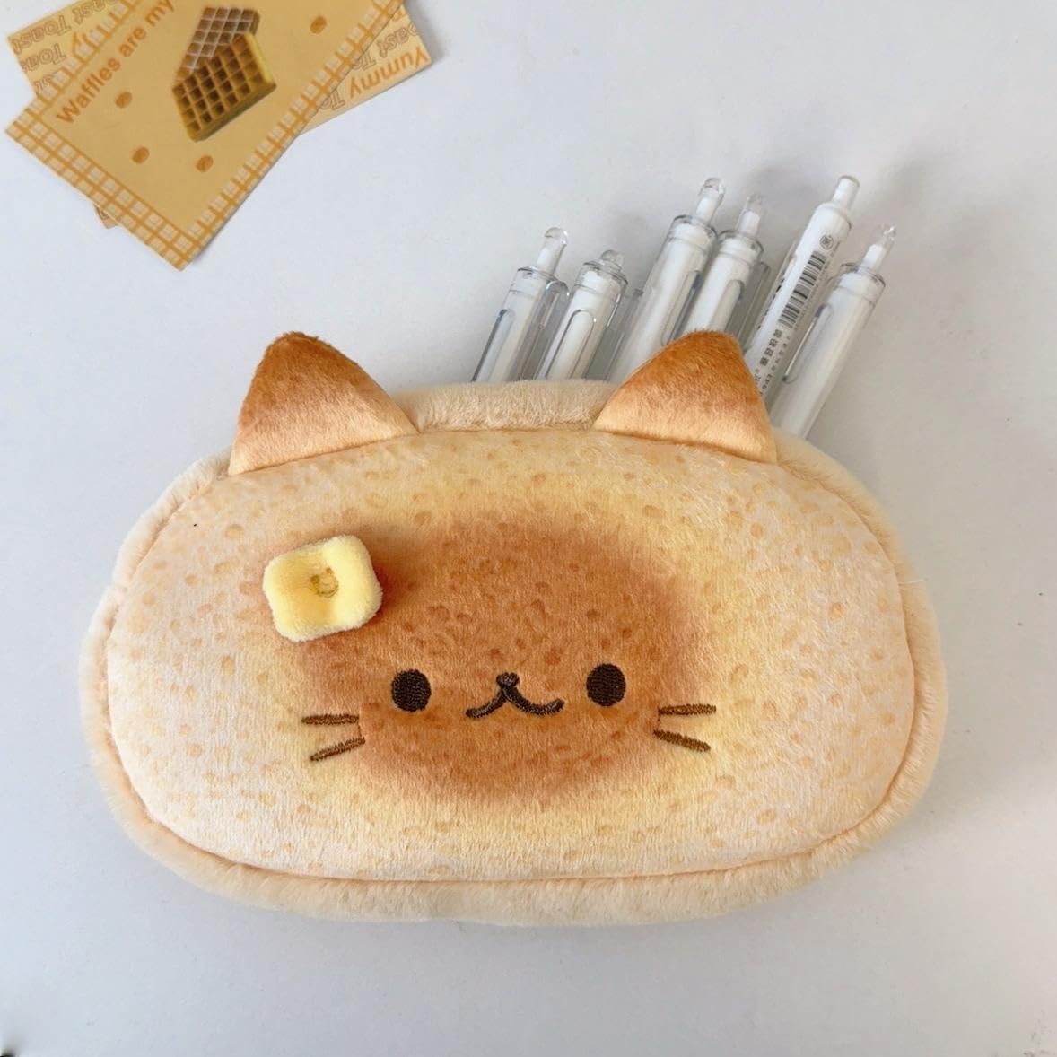 Super Cute Lovely Lucky Bread Toast Cat Pencil Case, Big Capacity Large Soft Plush Happy Kitty Fluffy Clothes Zipper Pencil Box Case, Makeup Bag Office Storage Holder Pouch Pen Bag -Siamese Cat