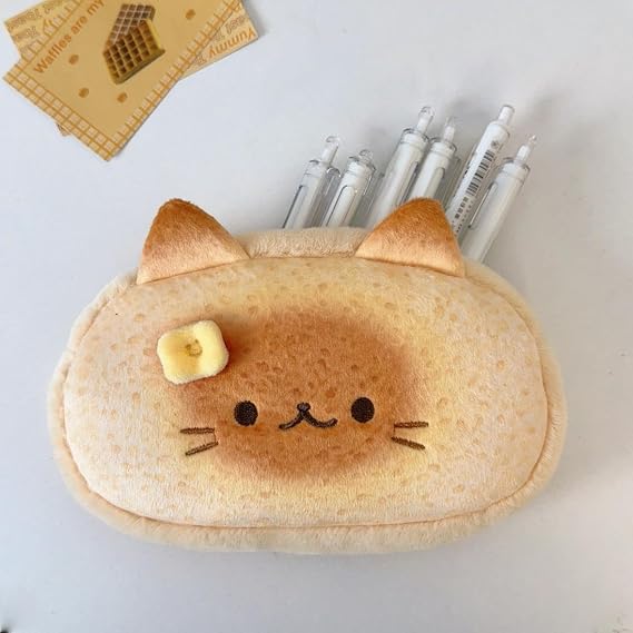 Super Cute Lovely Toast Cat Bread Pencil Case Soft Plush Happy Lucky Kitty Fluffy Clothes Zipper Pencil Case Pencil Case Pencil Case Pencil Storage Holder Pouch Pen Bag, Siam Cat, Pencil Case