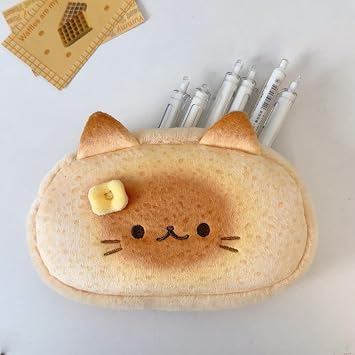 Super Cute Lovely Toast Cat Bread Pencil Case Soft Plush Happy Lucky Kitty Fluffy Clothes Zipper Pencil Case Pencil Case Pencil Case Pencil Storage Holder Pouch Pen Bag, Siam Cat, Pencil Case