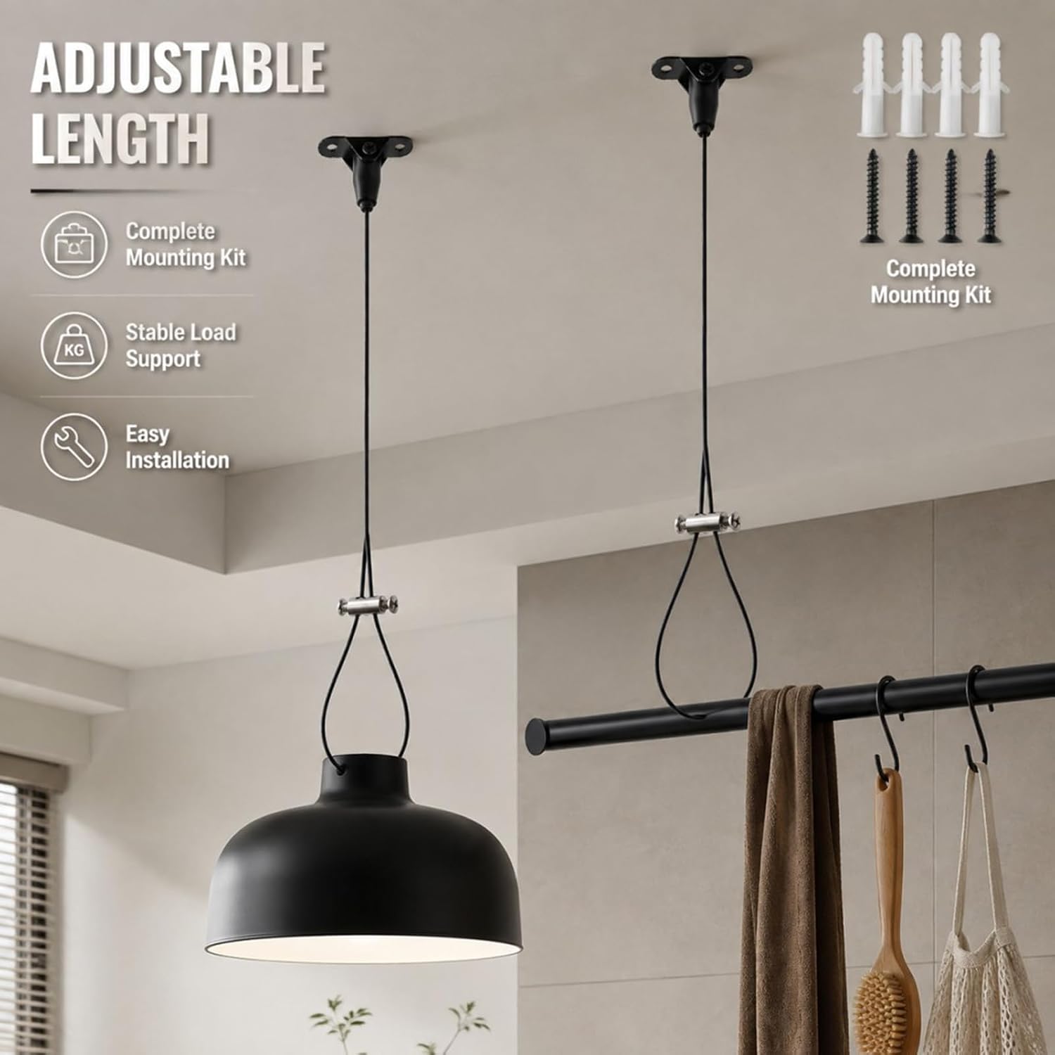 Antrader Ceiling Mounted Shower Curtain Rod Support, 78.7",Black (2 Sets)