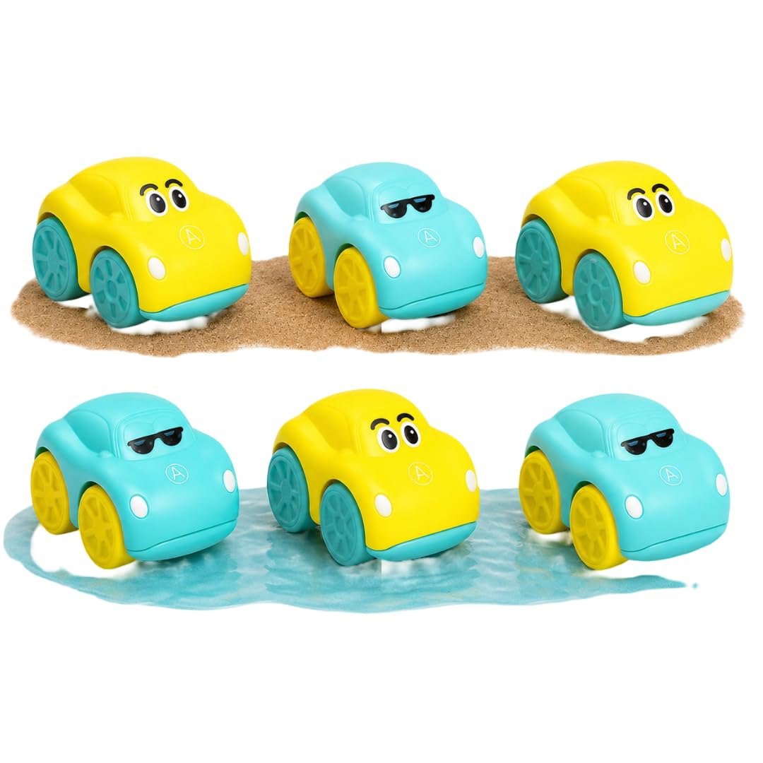 KoolBitz 6 PCs Wind-Up Bath Toys for Babies & Toddlers - 2in1 Land & Water Cartoon Cars, Floating Swimming Toys for Bath, Pool & Floor Interactive Fun Play - Age 3+ (Random Colours)