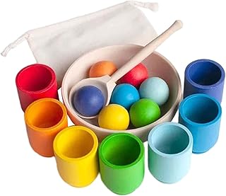 Milageto Rainbow Balls in Cups Montessori Color Sorting Game with Cups and Balls Early Education Toys Preschool Learning Material Educational Counting Toy for Toddler & Baby for Kids Toddler, 7 Color