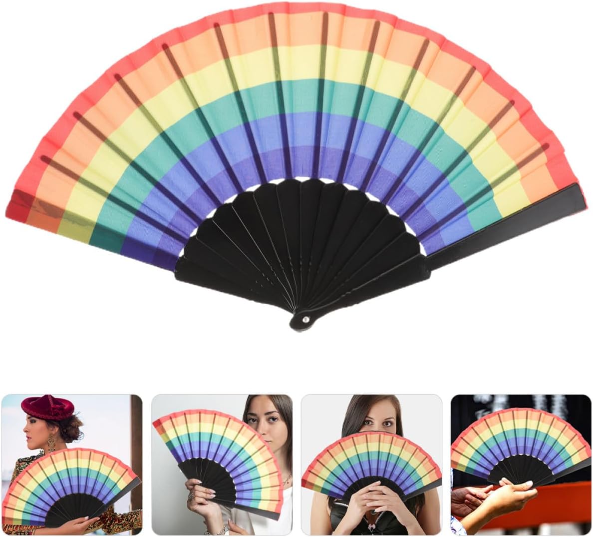 DOITOOL 3pcs Rainbow Foldable Hand Fans Plastic Dancing Performance Fans Portable Handheld for Dance Parties and Lgbt Pride Events