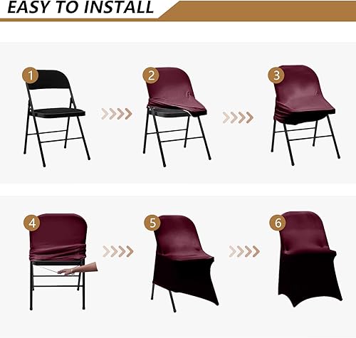 Miniatura 5 de ManMengJi Fundas para sillas plegables de elastano, 12 unidades, color burdeos, fundas universales ajustables para sillas para bodas, fiestas,