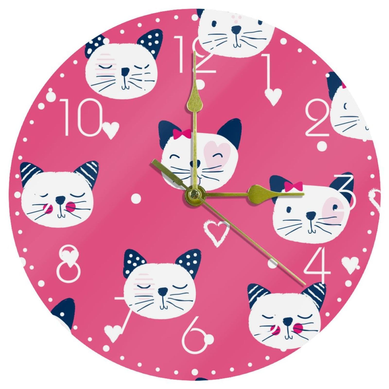 Horloge décorative rose chats mignons pour cuisine et chambre enfant