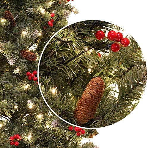 ANSIO Christmas Tree Xmas Tree Pre Lit 400 LED 7ft/2.1M Artificial Christmas Tree with Berries, Pine Cones,961 Virgin Fire Retardant PVC Tips and Metal Stand