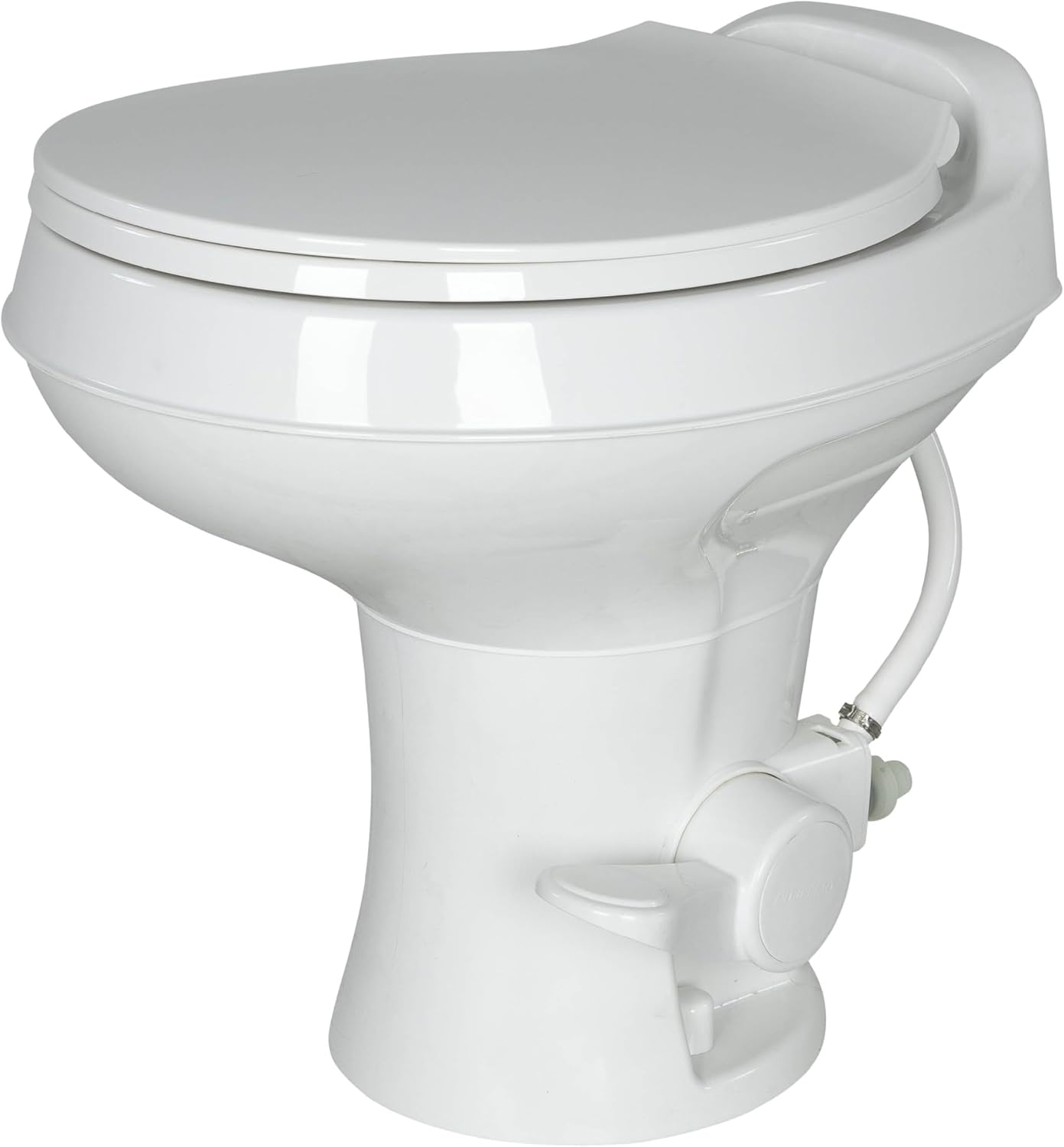 Flow Max White RV Camper Toilet with Round Plastic Bowl, 18" Standard Profile, Full-Size Residential Seat, Soft-Close Lid, Efficient Flush - 2024030310