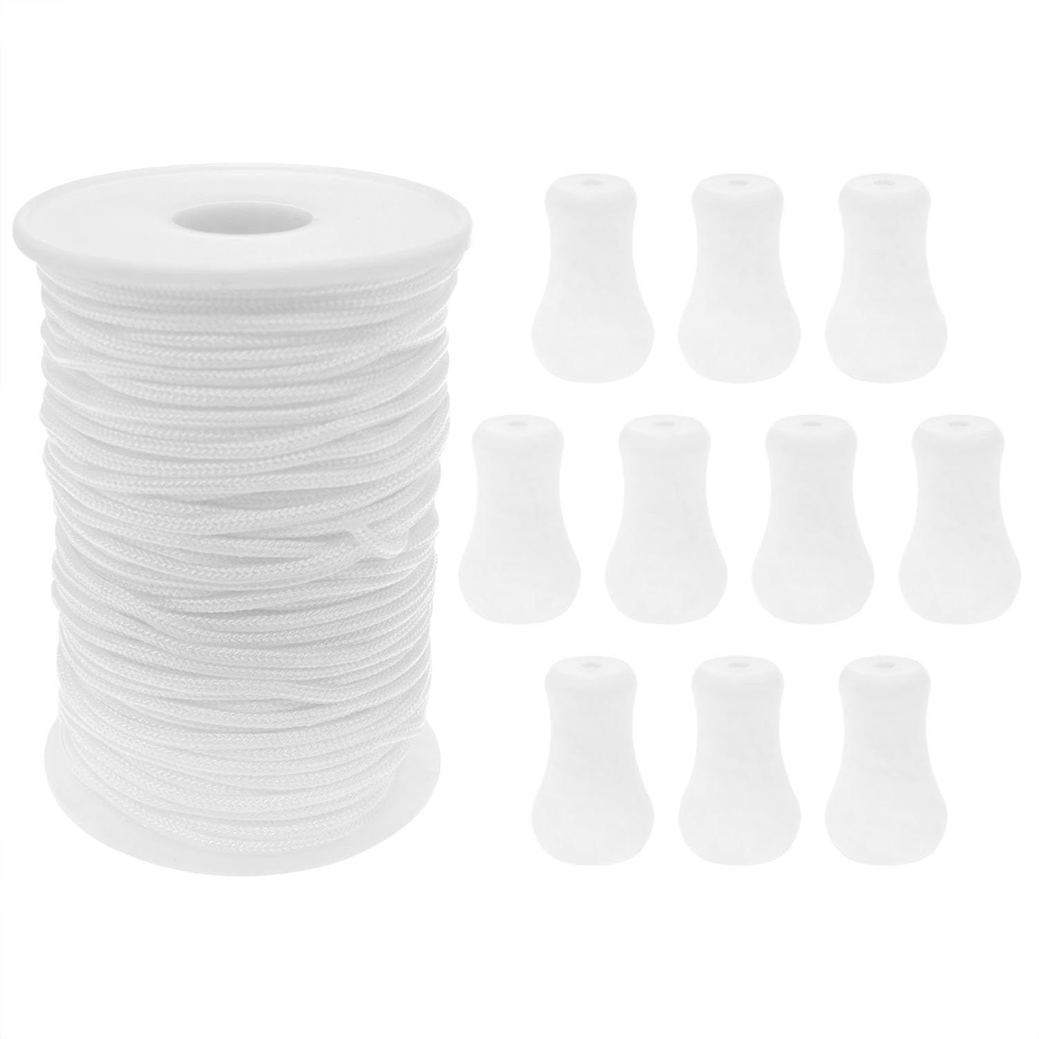 Xhziy 10 White Wood Clocks +55 Yards of Coiled Rope Blind Cord Blind String Repair Kit Roman Shade Kit for Aluminum Blind Window Shading Horticultural Plants and Crafts 1 Set
