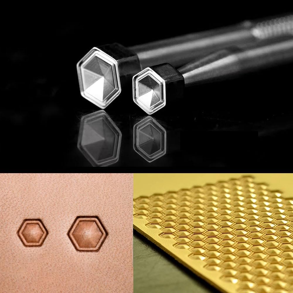 Leather Stamp Hollow Hex Geometric Stamps 2Pcs Honeycomb Pattern Stamping Tools Professional 304 Stainless Steel Stamps for Leathercraft Working