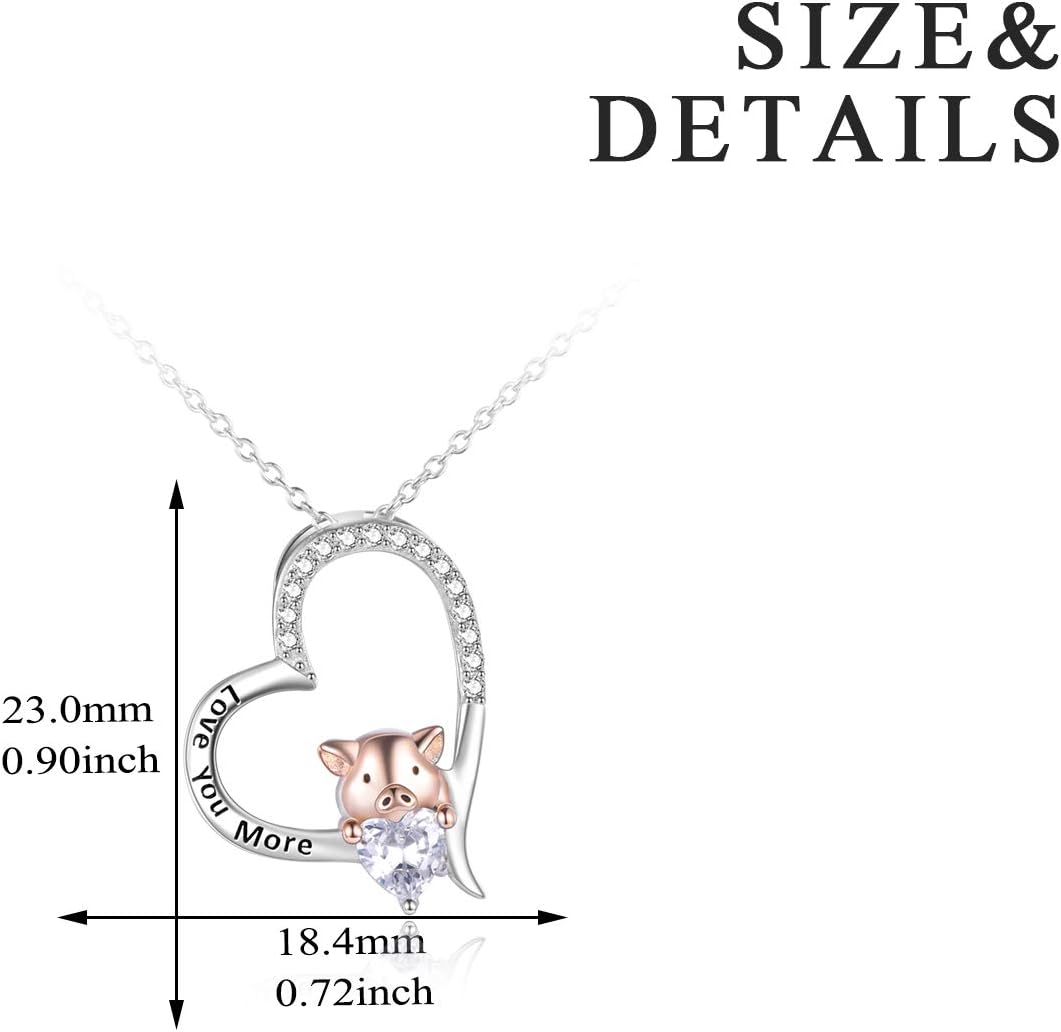 YFN Pig Necklace Jewelry Gifts 925 Sterling Silver Cute Animal Pendant with Heart Cz Necklace for WomenBirthday - Image 5