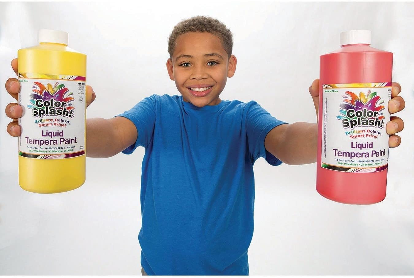 S&S Worldwide Color Splash! Liquid Tempera Bulk Paint, Set of 12 in 11 Bright Colors, 32-oz Easy-Pour Bottles, Great for Arts & Crafts, School, Classroom, Poster Paint, For Kids & Adults, Non-Toxic.