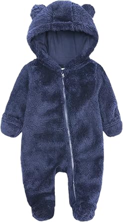 Newborn Winter Romper Fleece Hooded Jumpsuit Snowsuit Warm Outfits Zipper Outwear for Infant