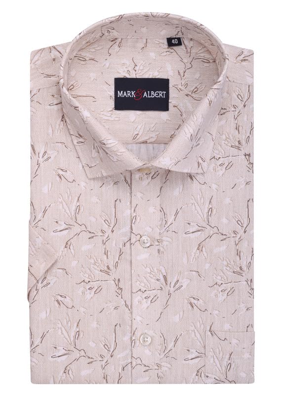 Image of Mark & Albert Men's Half Sleeve Cotton Linen Shirt Blue