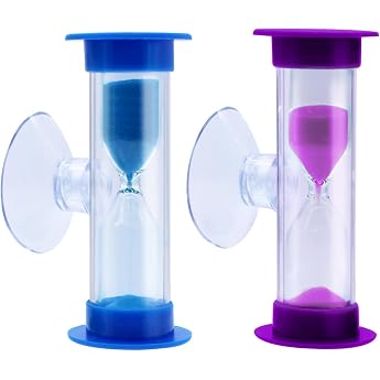 AIMEKE Set of 2 Hourglass for Children, 2 Minutes 3 Minutes Hourglass Set with Suction Cup, Hourglass Teeth Brushing Children