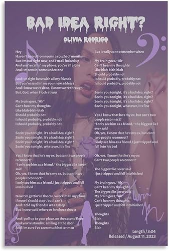 JINXX Póster de Olivia de Rodrigo, pósteres decorativos de pintura en lienzo de pared e impresión artística moderna para decoración de dormitorio