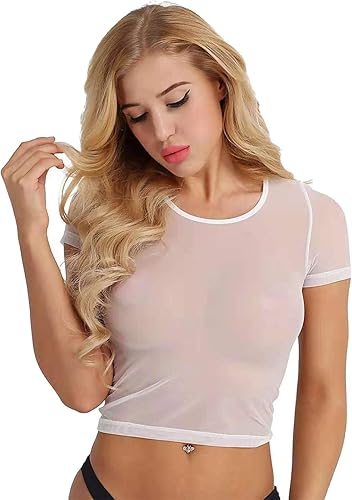 Ypser Camiseta corta de malla de malla de manga larga para mujer