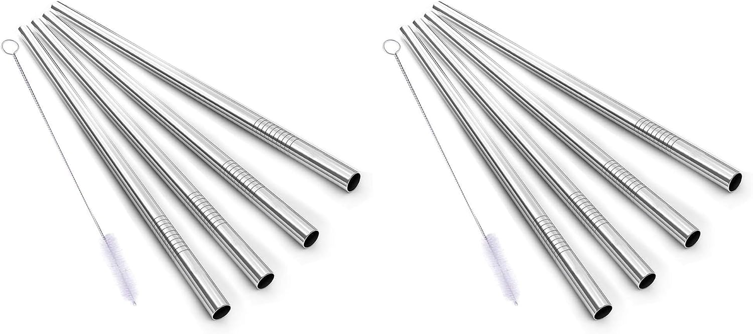 ALINK Stainless Steel Smoothie Straws, 9 inch X 0.315 in Reusable Metal Straws for Juice, Water, Smoothie, Set of 4 with Cleaning Brush