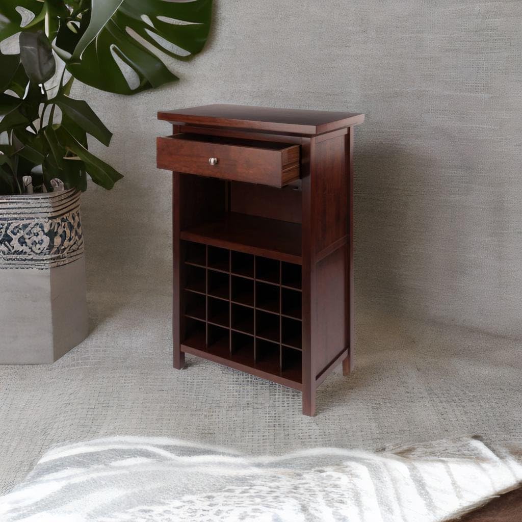 Ergode Chablis Wine Cabinet: 20 Bottle Storage, Wine Glass Holder, Walnut Finish