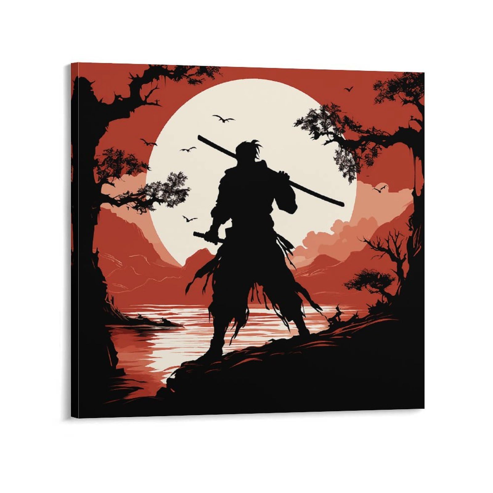 KLOPH Samurai Canvas Wall Art for Living Room 12x12inch Modern Artwork Painting for Bathroom Hanging Canvas Prints Aesthetic Wallart for Bedroom Kitchen Office Wall Decor