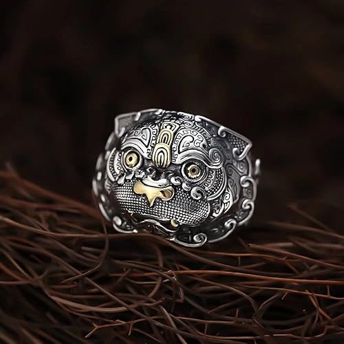 Miniatura 3 de JUNTEN Anillo de plata de ley 925 Feng Shui Pixiu para hombre, joyería abierta y ajustable