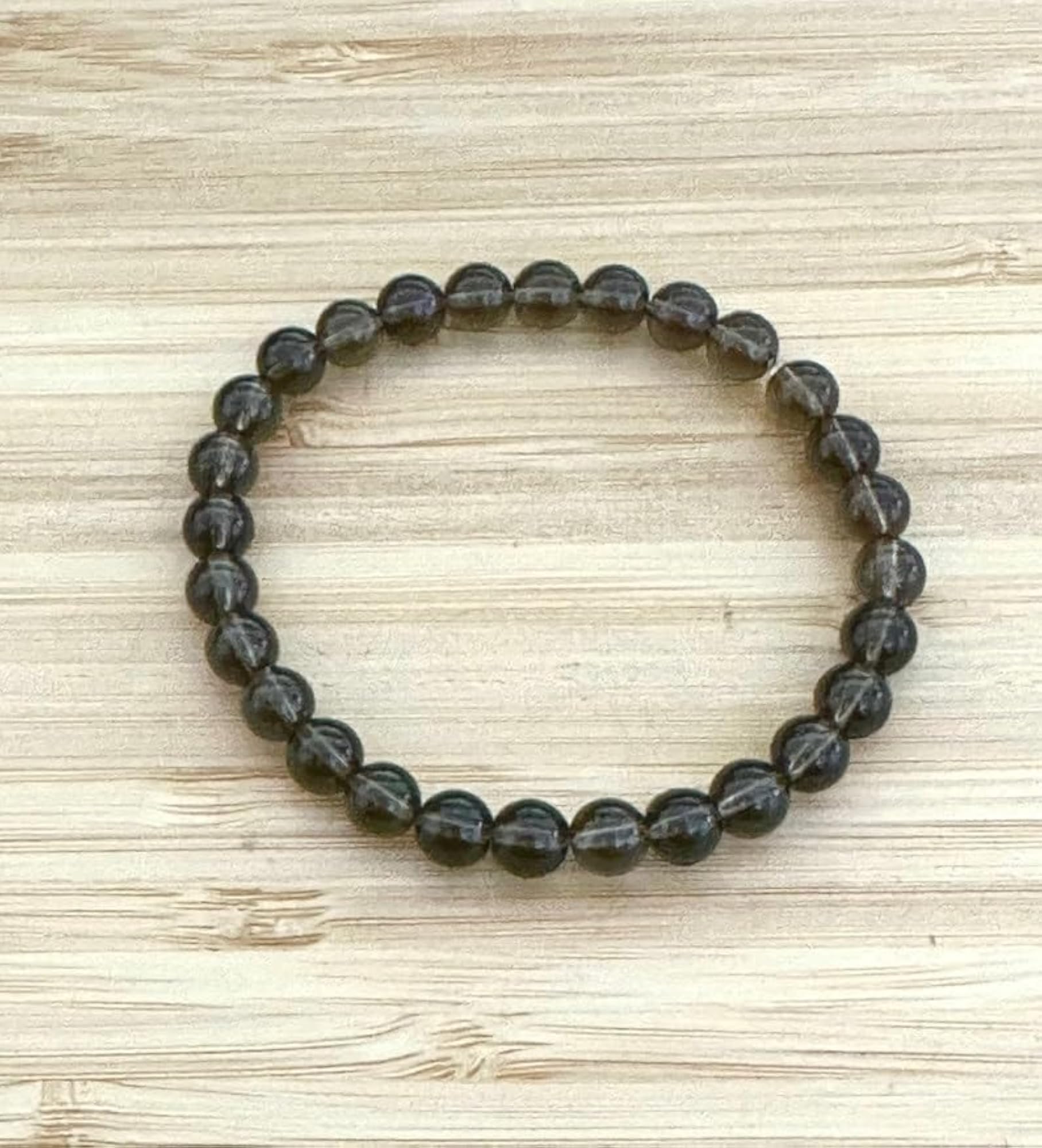 Natural Smoky Quartz 7 Inch Round Bead Stretchable Bracelet, Unisex