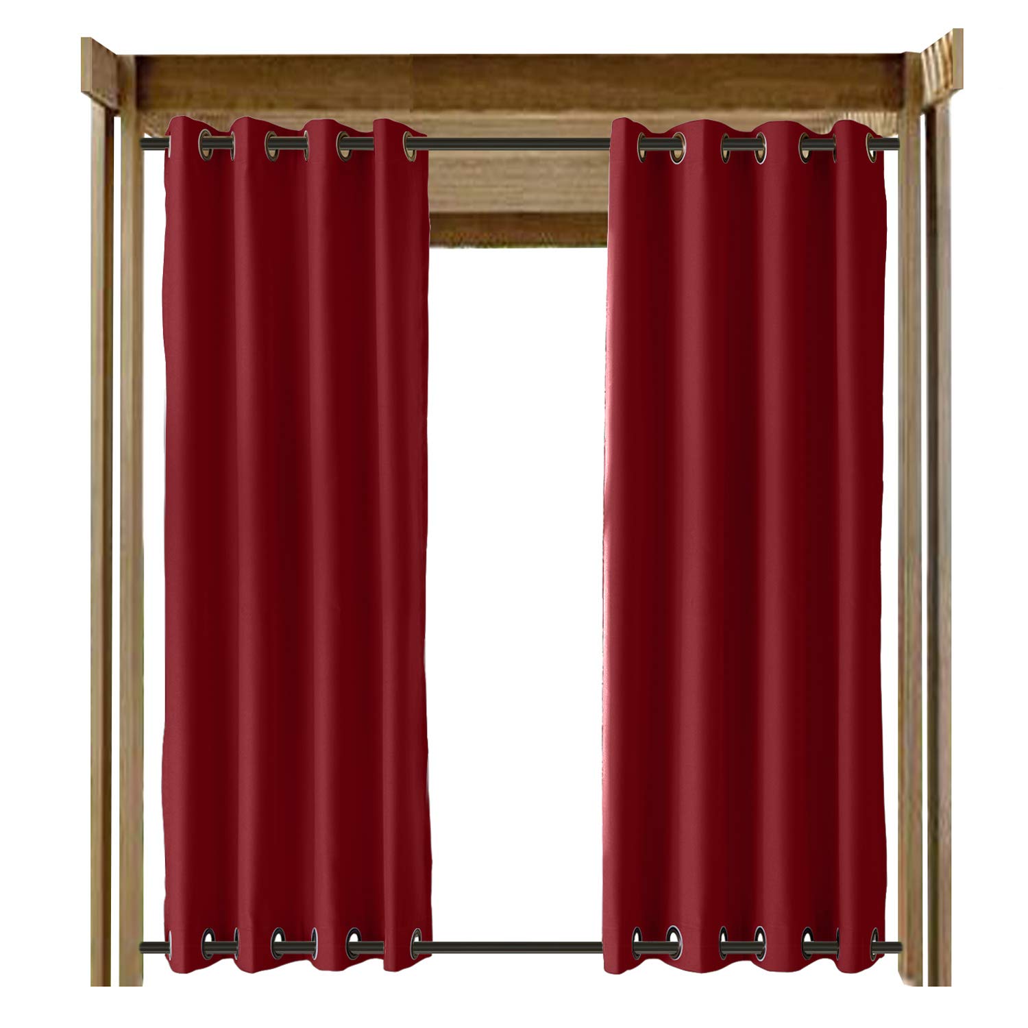 ChadMade Windproof Outdoor Curtain with Top Bottom Aluminum Grommet Red 150" W x 84" L, Waterproof Patio Cabana Porch Gazebo Panel Drapery (1 Panel)