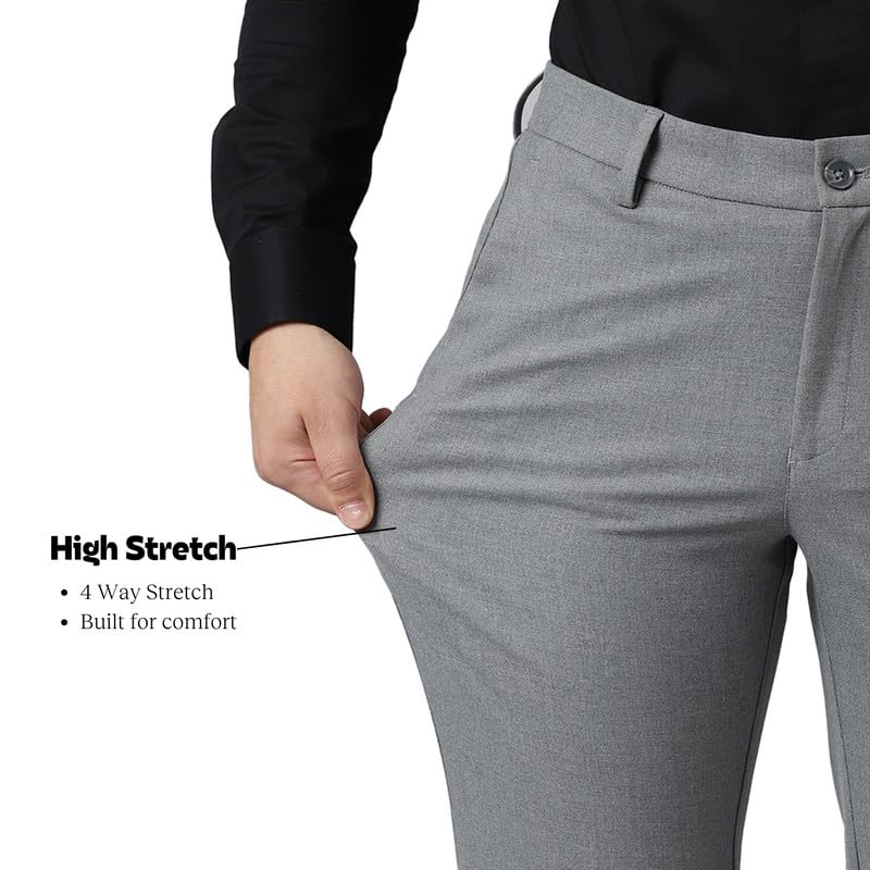 Image of SUBTRACT Men 4 Way Stretch Wrinkle Free Slim Fit Formal Trouser in with 2 Inch Flexible Waistband | Men's Trousers for Office Or Party