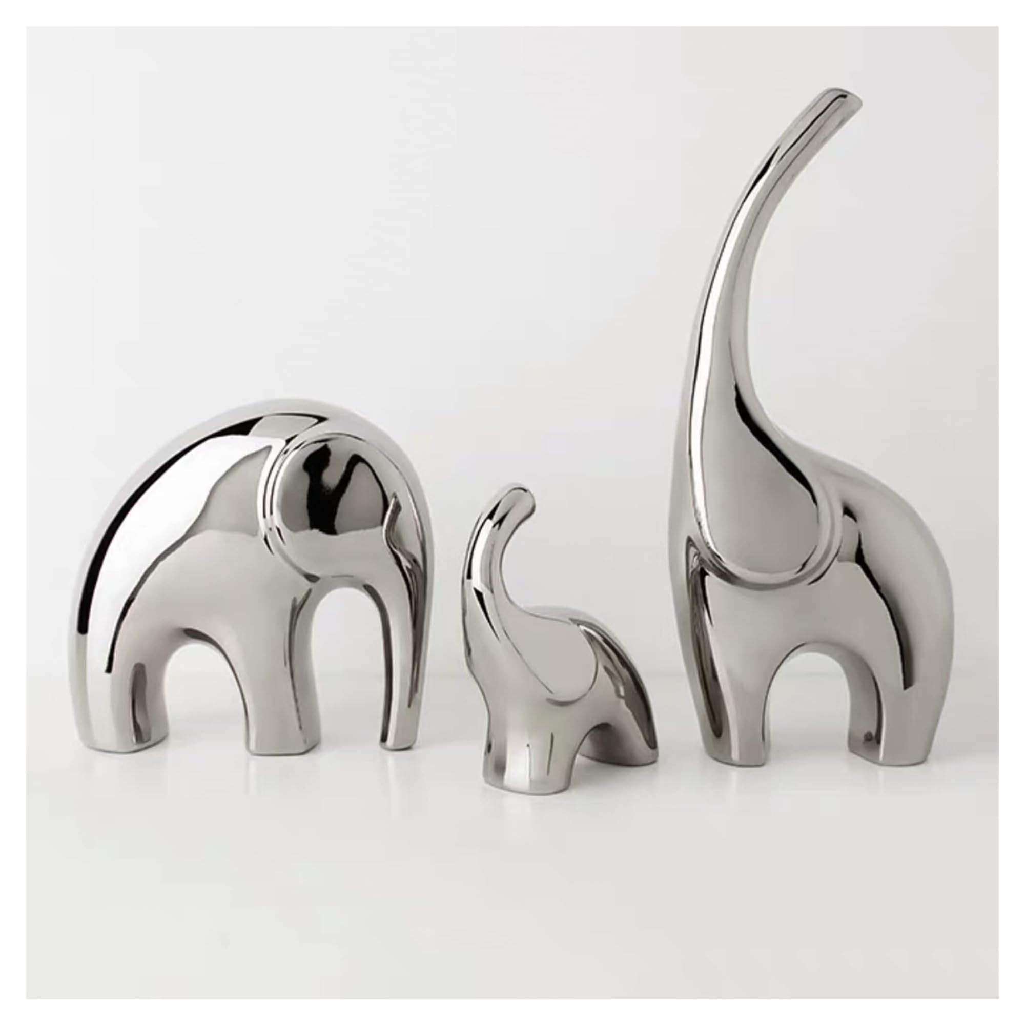 Homnecess Bright Silver Decorative Statue Modern Ceramic Decor Statue Elephant Home Decorations Shelf Bookshelf Figurines Room Decor(Bright Silver)