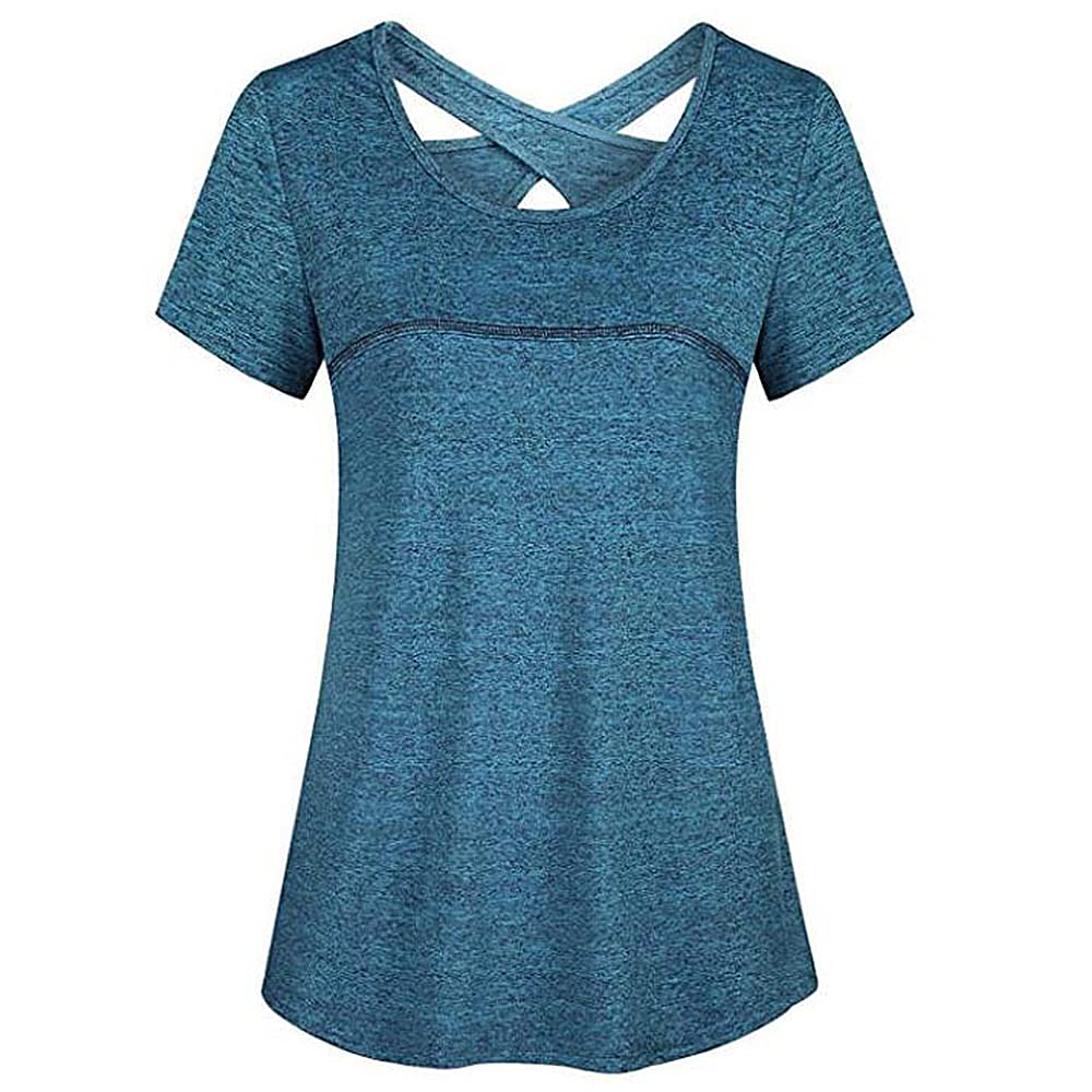 Nahamo Women Short Sleeve Yoga Shirt Quick Dry Running Workout T-Shirt Sports Shirt Yoga Top Activewear