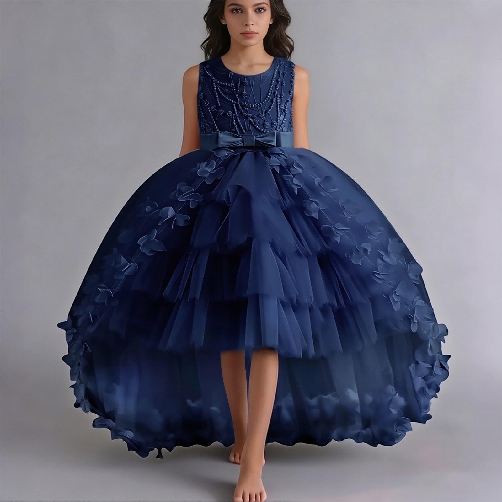 Generico Abito Principessa Ragazza Spalline Sottili Eleganti Abito Senza Maniche Leggero Maniche Corte Traspirante Elegante Vestito da Bambina Vestito Cerimonia Formale Comodo e Confortevole