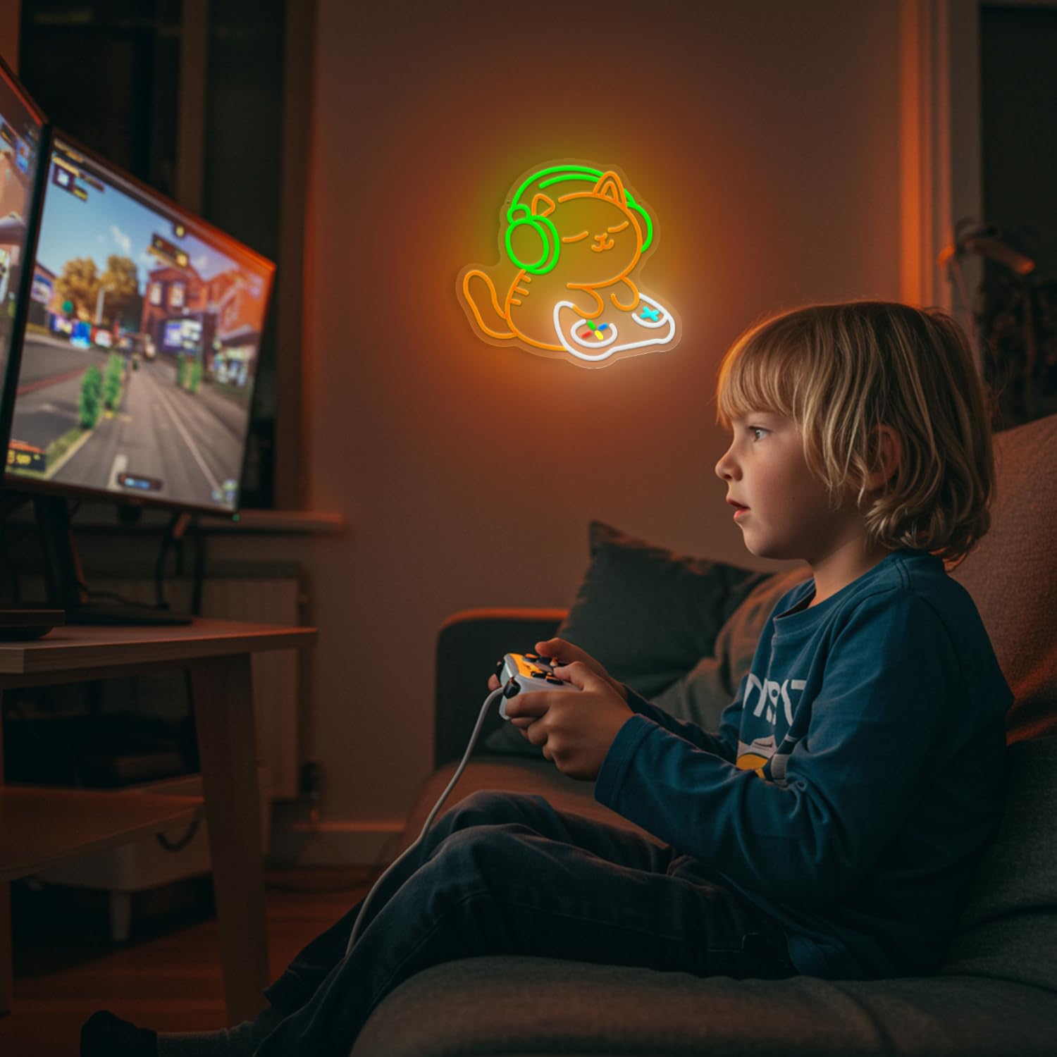 Cat Gamer Neon Sign,Cat con cuffie Led Sign,Insegne al neon per la decorazione della parete, Luce al neon LED da gioco per la stanza dei ragazzi, sala giochi, decorazione camera da letto