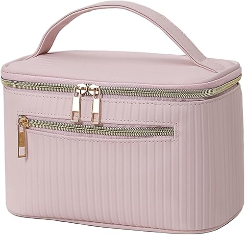 Bolsa de maquillaje de viaje, bolsa de cosméticos de gran capacidad para mujeres, organizador de maquillaje de piel sintética, bolsa de cosméticos