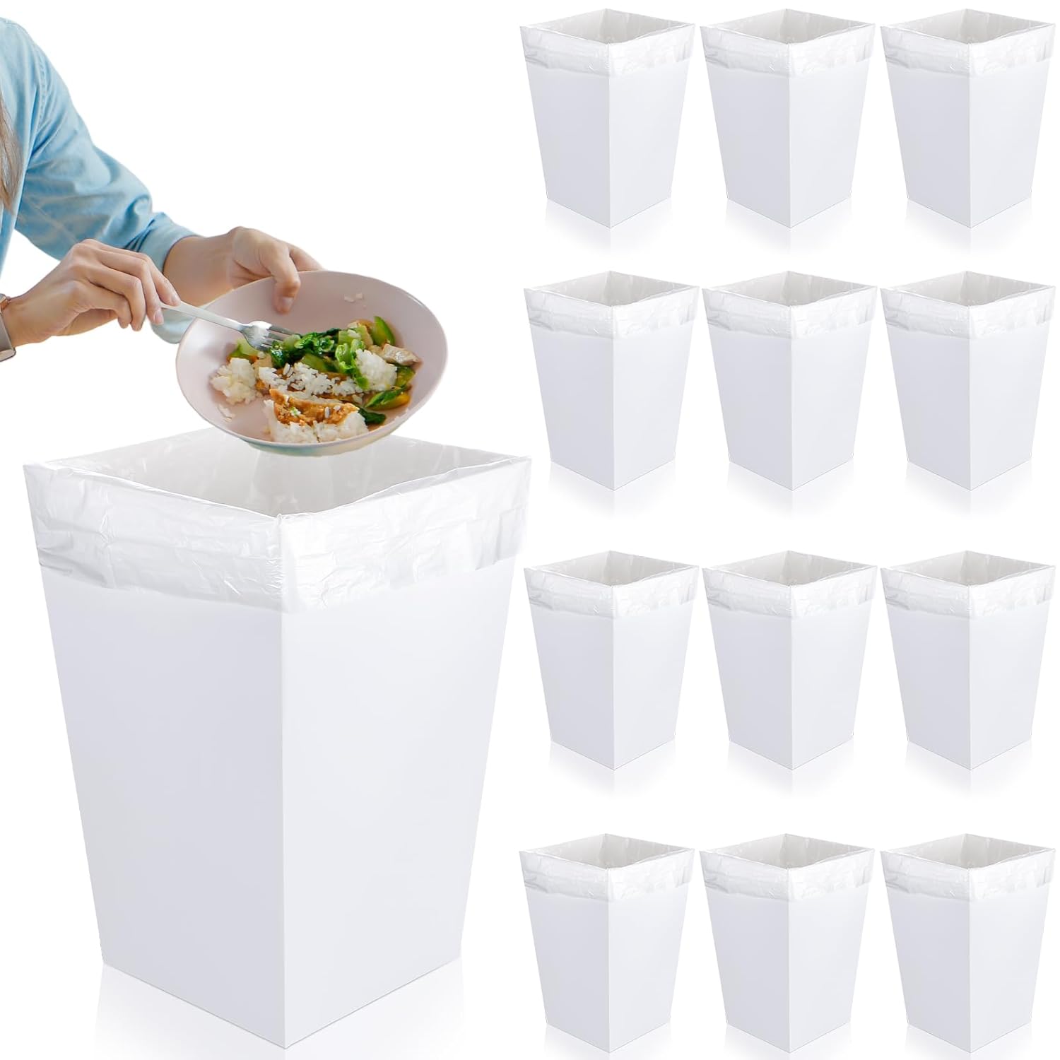 Ireer 12 Pcs Disposable and Reusable Trash Cans Bins with