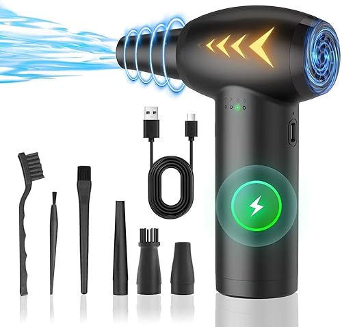 Plumero de aire eléctrico recargable - Potente motor sin escobillas de 110,000 RPM, limpiador de teclado inalámbrico para PC, mini soplador portátil