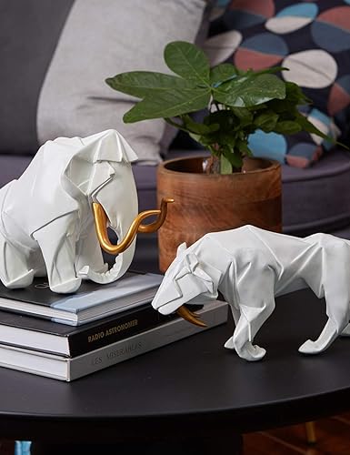 Miniatura 7 de HAUCOZE Estatua de dinosaurio Artes, figura de animal, decoración moderna, escultura de mamut, poliresina, blanco, 8.3 pulgadas