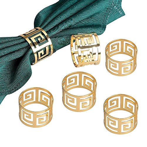 Derker Napkin Rings Pack, Set of 6 Hollow Out Round Napkin Rings for for Wedding, Party, Holiday, Dinner (Gold)