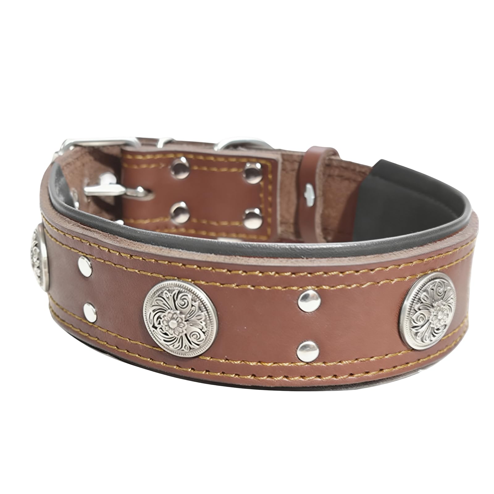 Collar Perro Personalizado de Piel Ancho 4 cm, Collares para Perros de Piel Auténtica para Perro Mediano, Grande, Acolchado Suave, Hebilla Acero, Regalo Ideal para Perros Grande