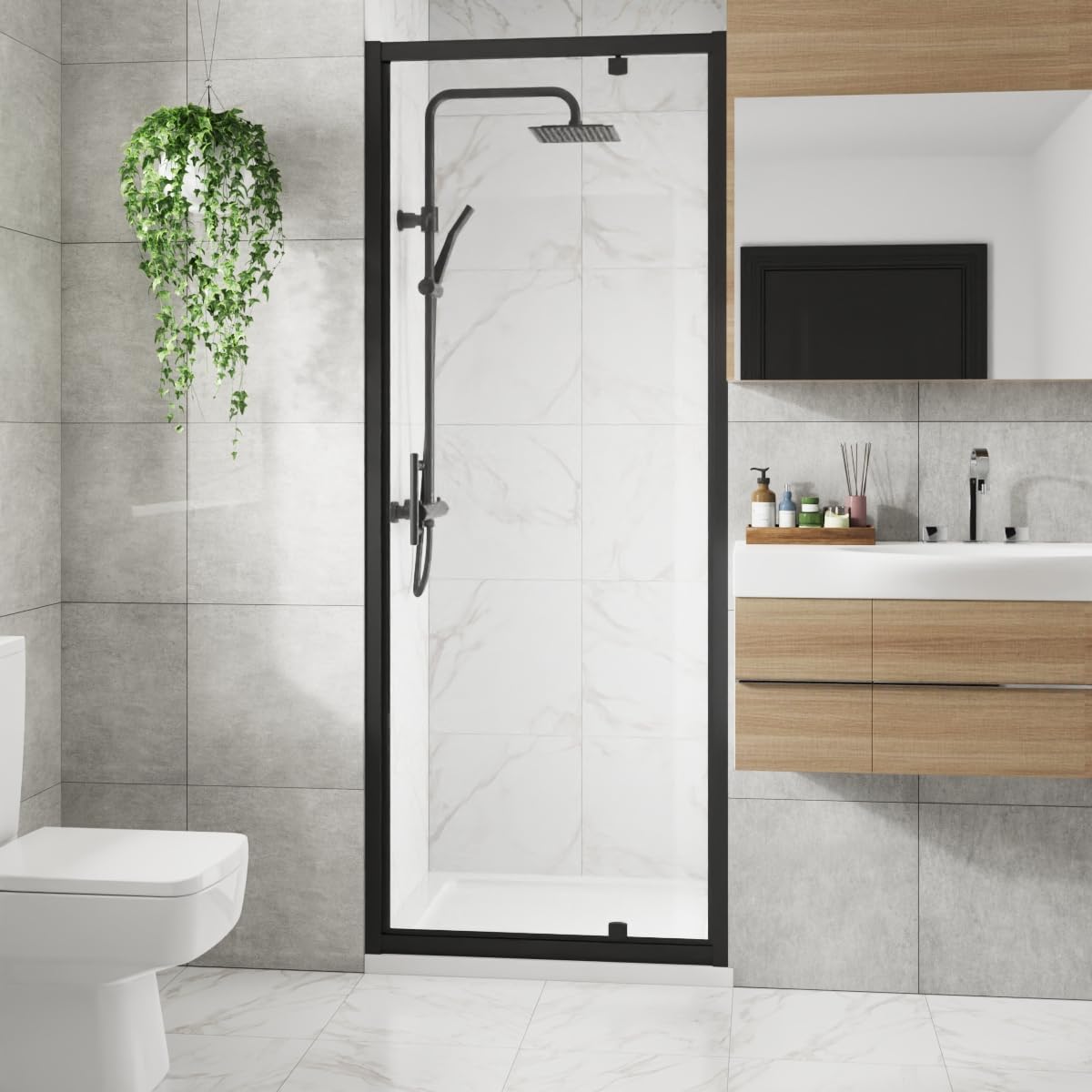 Blümme Black 800Mm Bathroom Pivot Door Shower Enclosures Matte Framed 6Mm Glass Reversible Cubicle Door